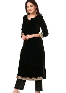 Elegant Black Velvet Kurta Set