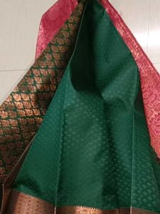 Elegant Pink &amp; Green Banarasi Silk Saree