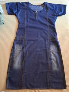 Denim Mini Dress with Zipper
