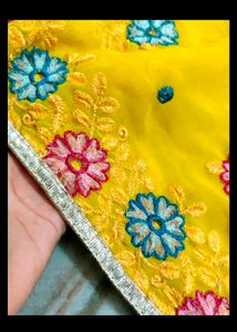 Yellow Floral Embroidered Saree