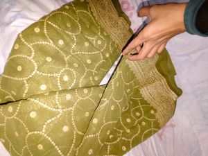 Olive Green Organza New Saree