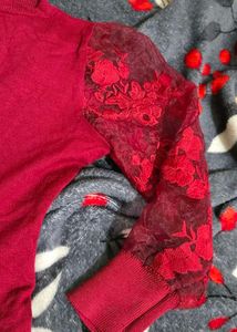 Elegant Red Lace Sleeve Dress