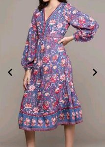 Floral Print V-neck  A line Dress