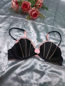 Elegant Black Bra with Pink Accents