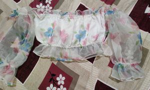 White Floral Off-Shoulder Crop Top Size -L