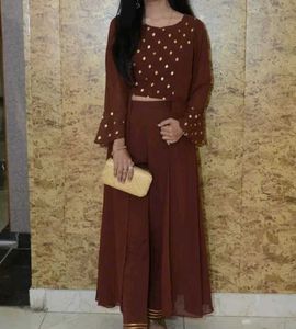 Elegant Brown & Ethnic Top and Pant Set 🎀