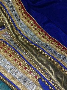 Blue &amp; Gold Embellished Sari 🥻