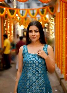 Blue Straight Sleeveless Kurti