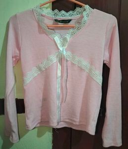 Pink Lace Trim Top