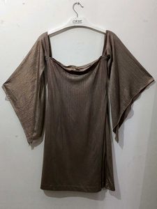 Bronze Flutter Sleeve Mini Dress