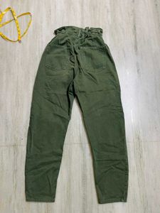 Zara Olive Green Ruffle Waist Denim Pants