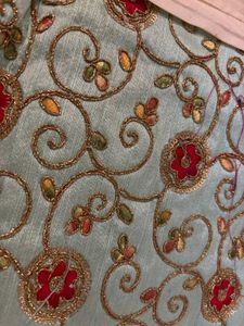 SeaGreen Silk Embroidered Fabric