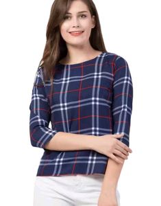 Blue Plaid 3/4 Sleeve Top