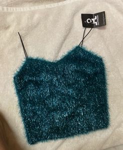 Blue Fuzzy Crop Top