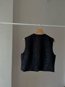 Vintage Printed Jacquard Black Waist Coat