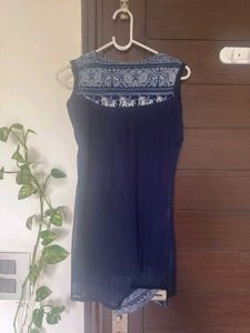Blue Indo-western Print Sleeveless Tunic