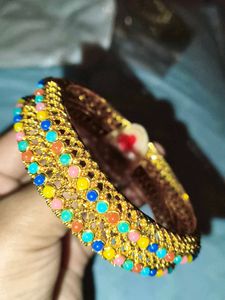 Colorful Beaded Gold Bangles