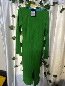 Retro Green Ribbed Knit Dress