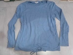 Light Blue Tie-Waist Long Sleeve Top