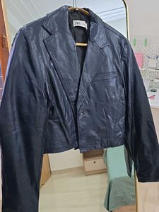 ZARA Navy Blue Faux Leather Jacket