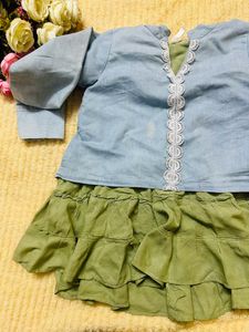 Blue, green colour skirt, stylish top
