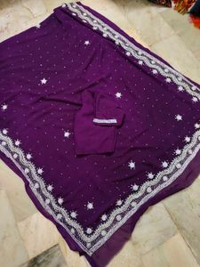 Purple 💜 Saree With White 🤍 Stone Work