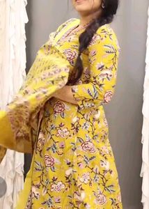 Floral Yellow Kurti Set