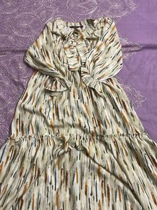 Elegant Striped Lemon  Tie-Neck Dress