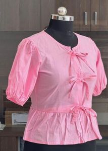 Pink Bow Tie Peplum Top