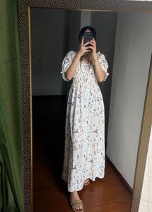 Cream Cowgirl Print Shirred MAXI  Dress
