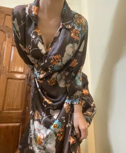 Floral Silk Wrap Dress
