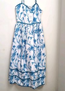 White and blue Floral Sundress