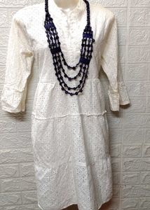 White Cut Out embroidery Work Dress