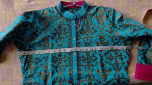 Turquoise Printed Button-Down Tunic