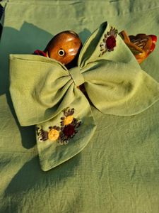 Floral Embroidered Hair Bow