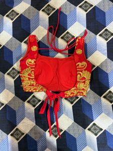 Red &amp; Gold Embroidered Blouse