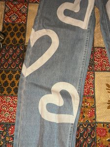 Heart Print Denim Jeans