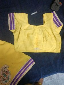 Yellow And Purple Sari In Good Condition