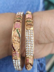 Gold Plated Bangles with Stones (Set of 2)
