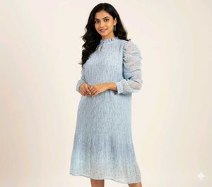 Women's Georgette Wrinkle Printed Dress With Belt