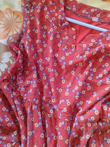 Red Floral Print Midi Dress