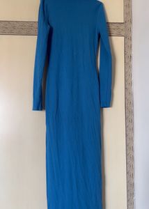 Blue Long Sleeve Dress with side slit &amp; c