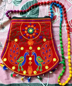 Embroidered Peacock Handbag