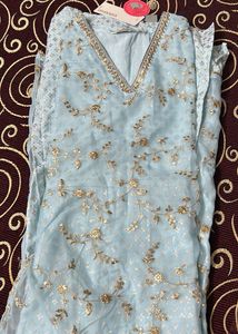 Embroidered Fit &amp; Flare Dress With Tie-ups