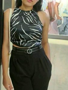 Women&#39;s Zara Fancy Black &amp; Gray Crop Top