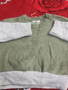 Trendy Olive Green &amp; Grey Knit Sweater for Women