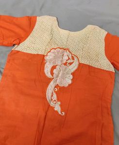 Orange Kurta Set With Chudi Pants For Women🧡