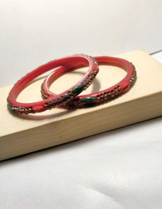 Red & Embellished Bangle Set