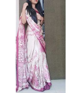 Beige Floral Printed Silky Saree😍🦄