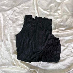 16137. Black Tie Front Crop Top